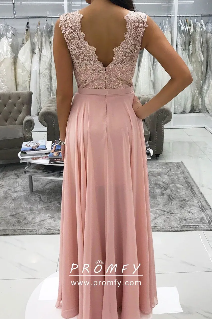 Plain Blush Beaded Jagged Lace Chiffon 
