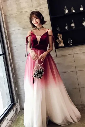 unique wine to ivory ombre long prom party dress