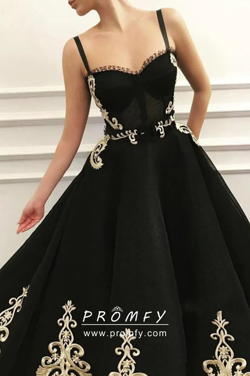 Dramatic Gold Patterned Lace Appliqued 