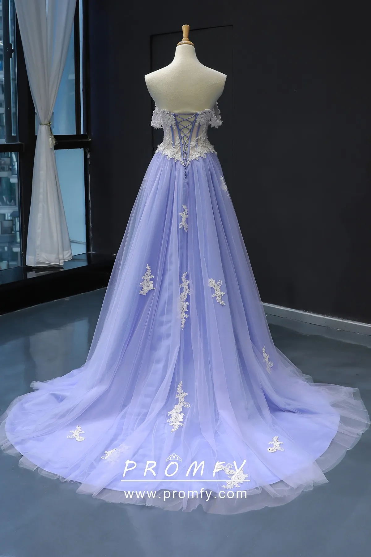 Romantic Lace Appliqued Lavender Long 