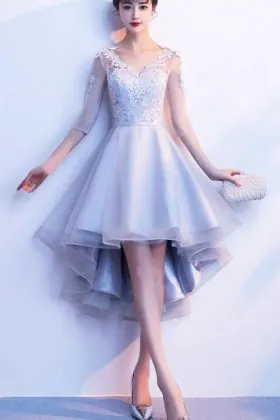 angelic Light Blue sleeved High low Homecoming gown