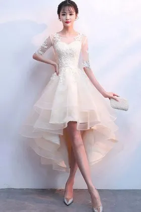 sweet cream lace organza high low graduation dress