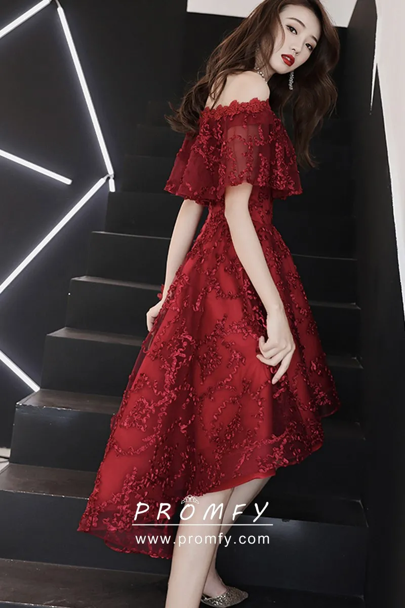 Dark Red Lace High-low Cocktail Dress 