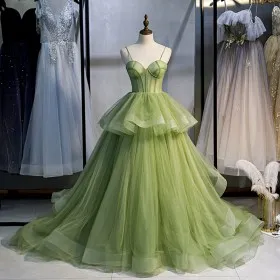 vintage clover green tulle peplum prom ball gown
