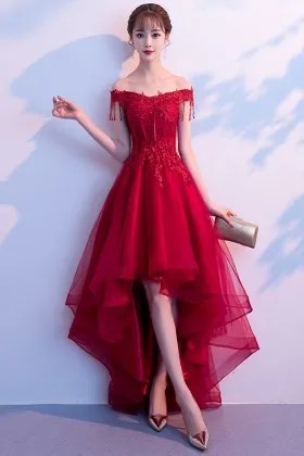 fabulous red lace tulle high low homecoming dress