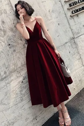 maroon mid length dress