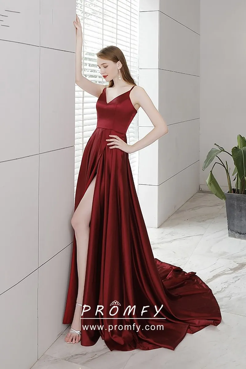 Ball Gown Sweetheart Sweep Train Dark Red Tulle Prom Dress – Pgmdress