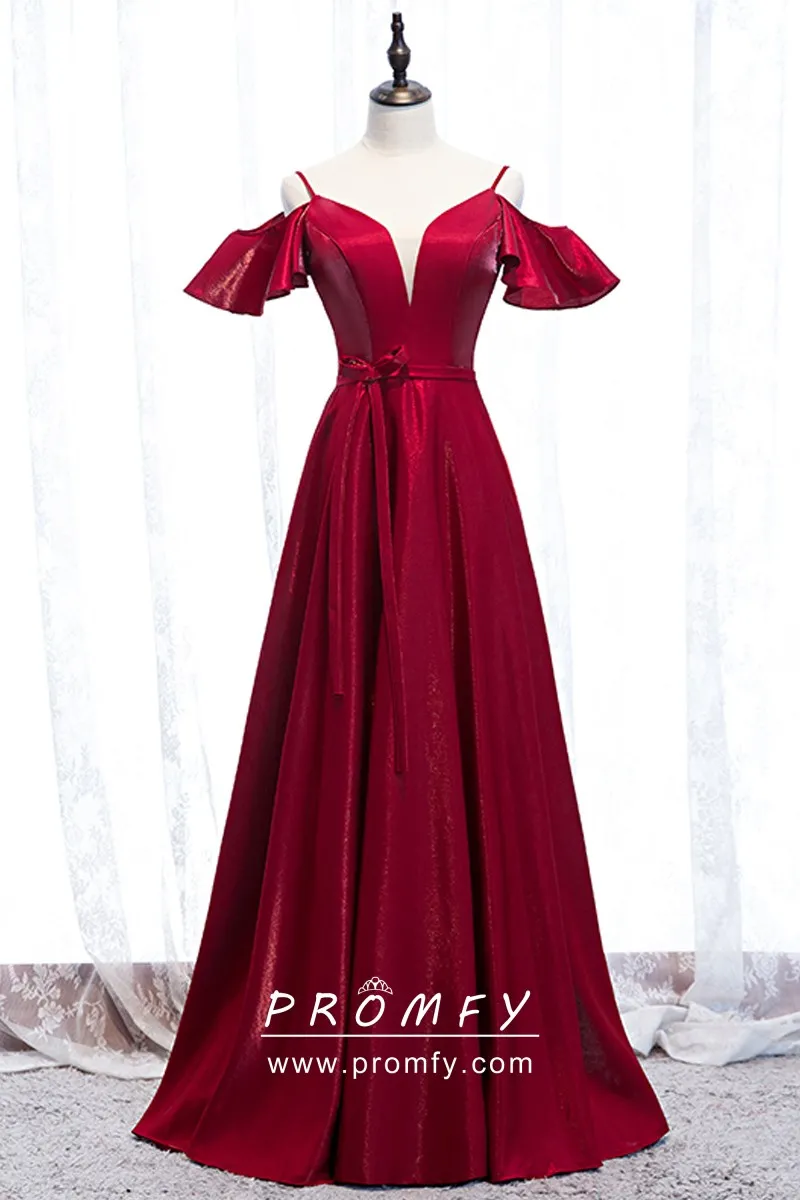Red Satin Cold Shoulder Prom Dress 