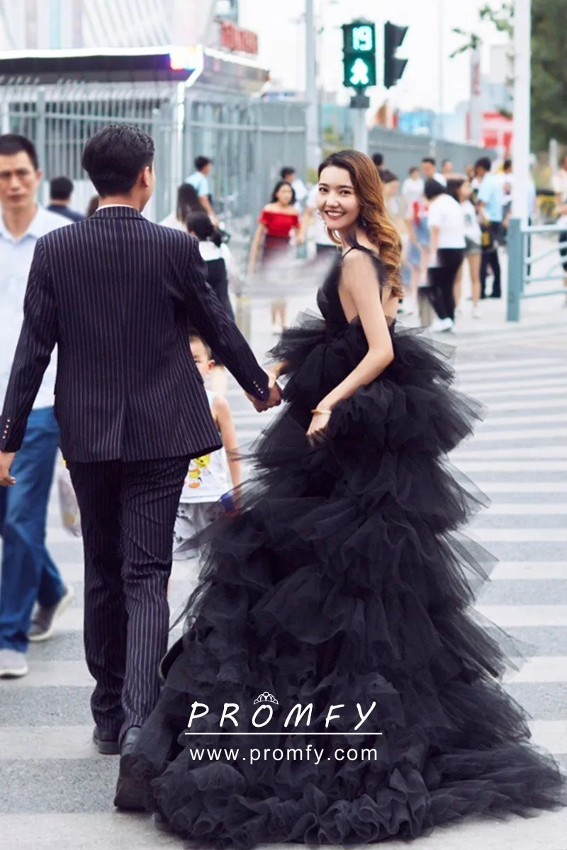 black cascading ruffled tiered prom dress black cascading ruffled tiered prom dress