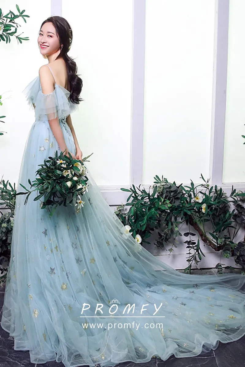 blue dress with gold stars