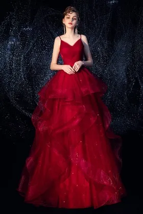 Breathtaking red horsehair skirt pleated prom dress