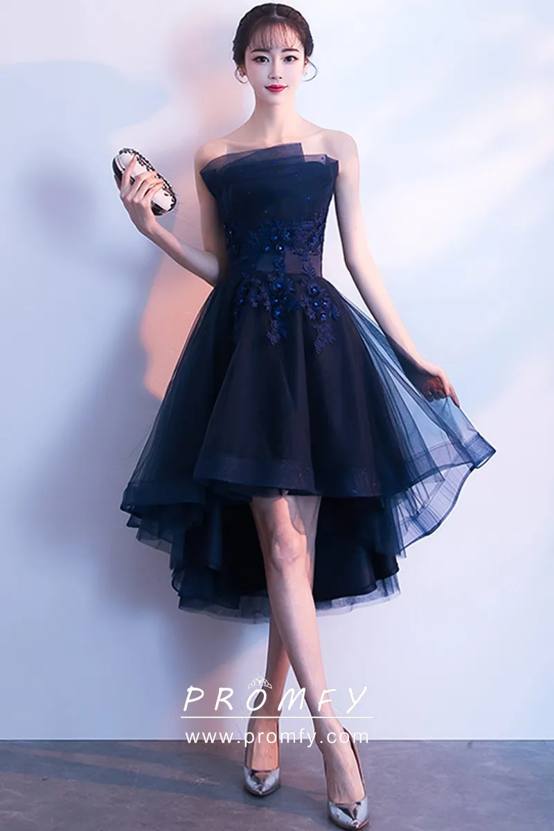 Asymmetrical Neckline Navy Organza High 
