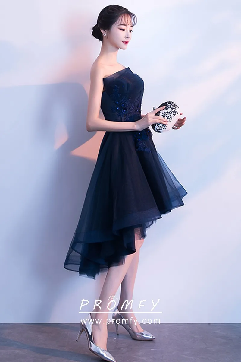 Asymmetrical Neckline Navy Organza High 