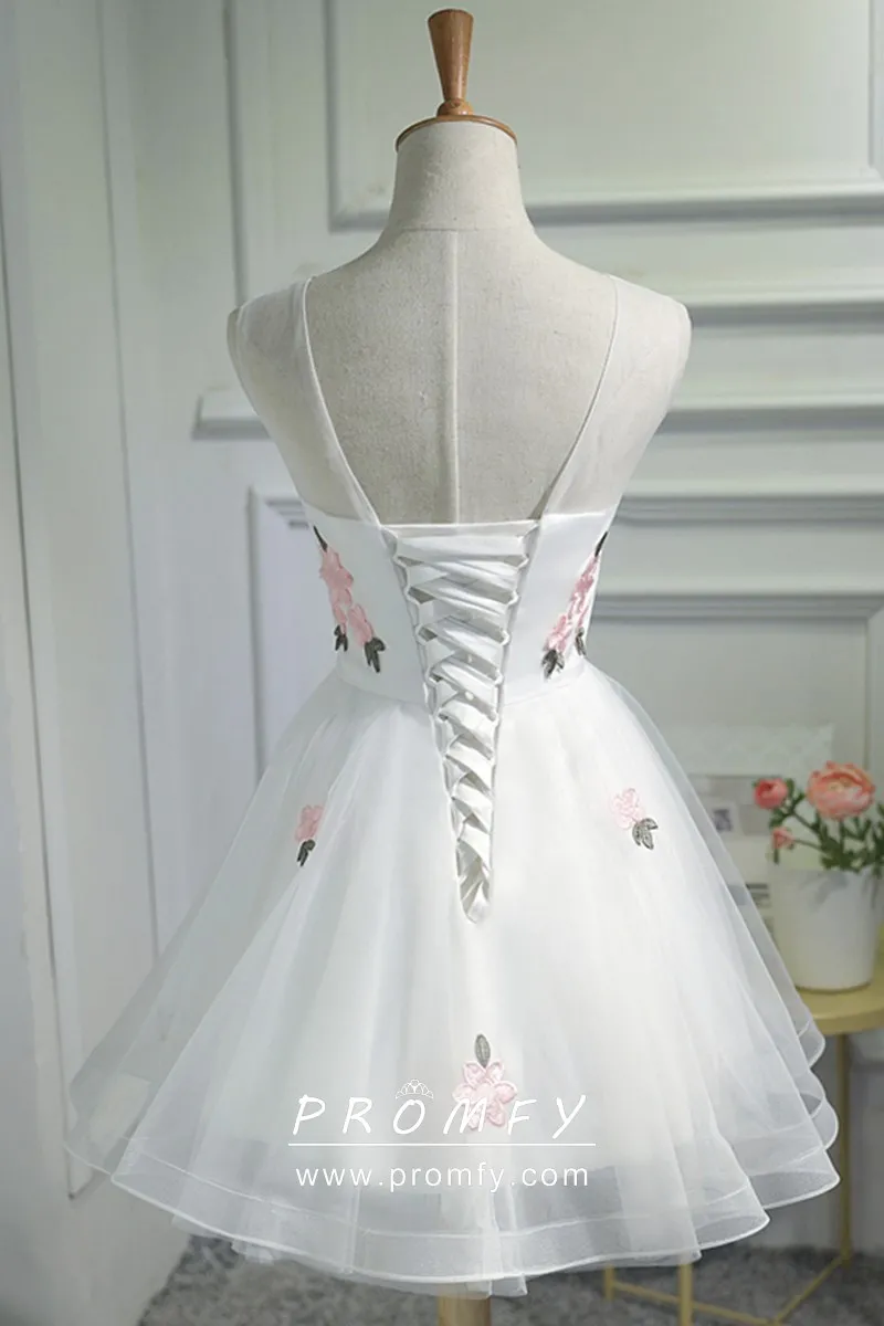 white dress with pink flowers