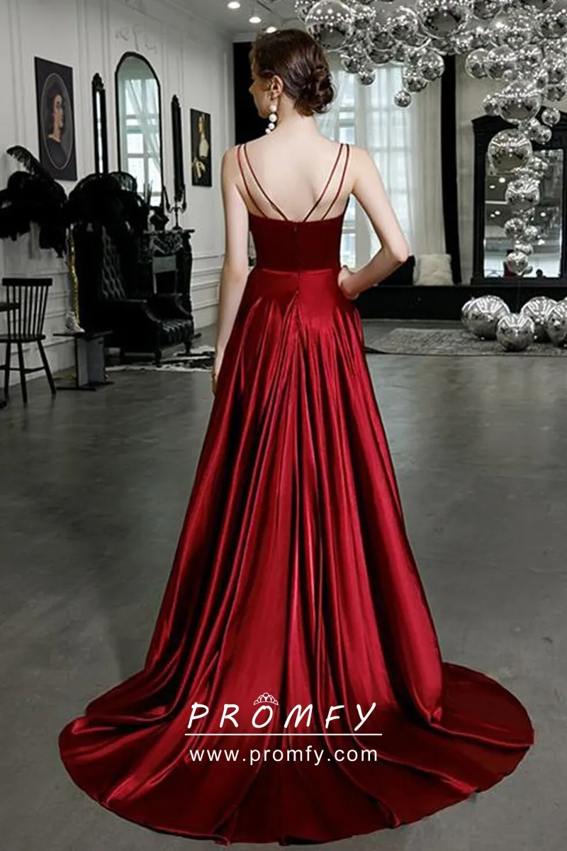 red spaghetti strap gown