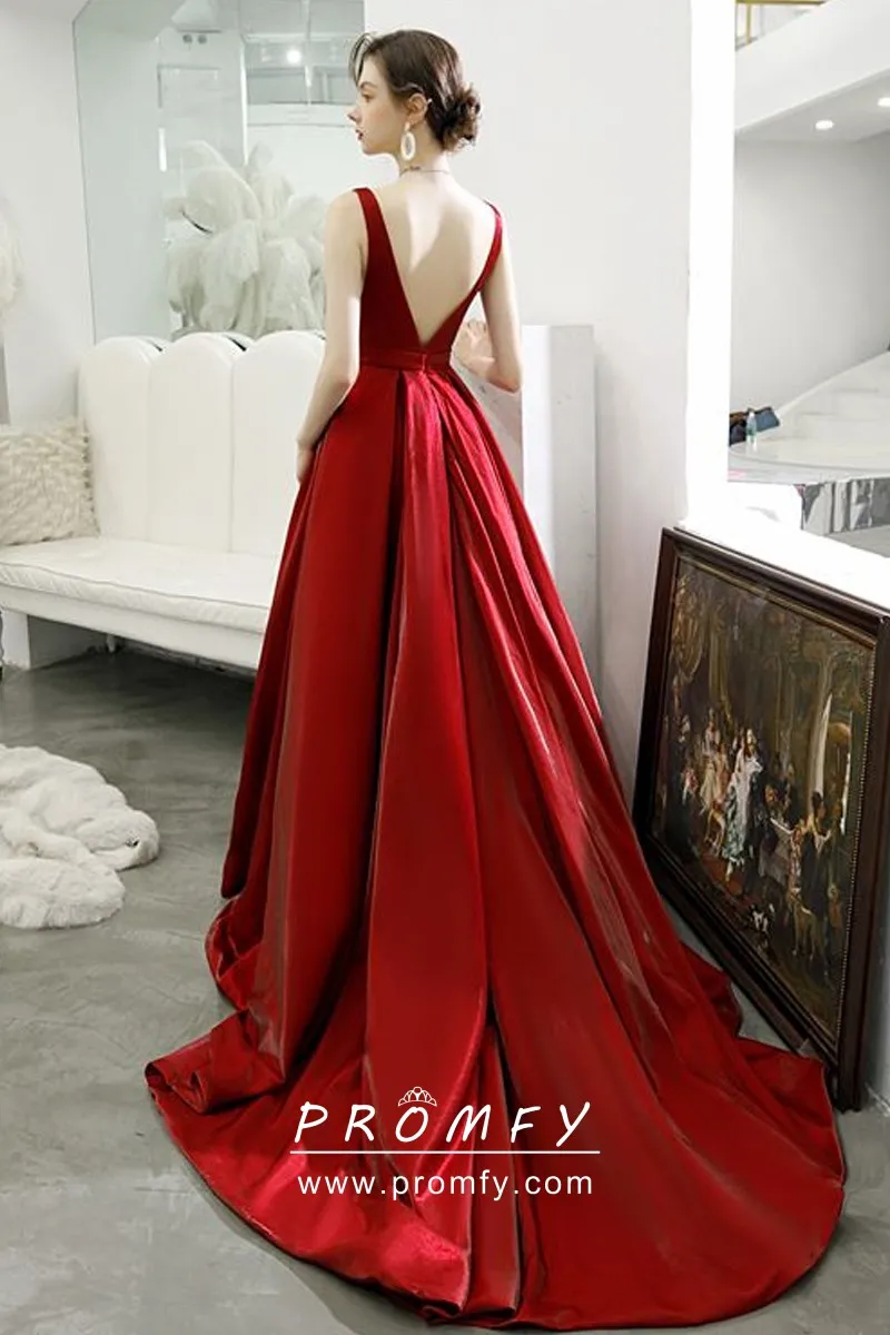 red satin plunge dress