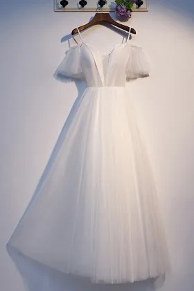 ruffled cold shoulder white glitter tulle prom gown