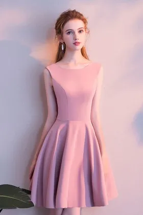 sweet candy pink satin short cocktail party dress