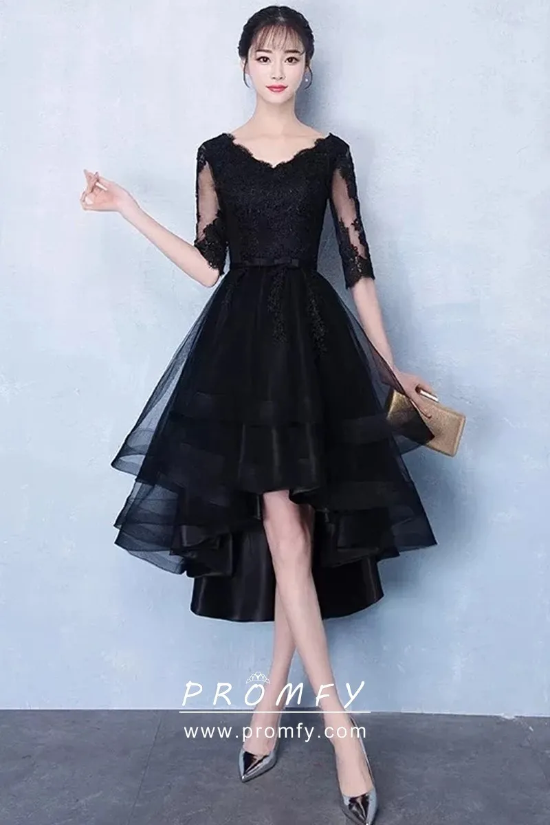 Black Lace Tulle High-low Cocktail Gown 