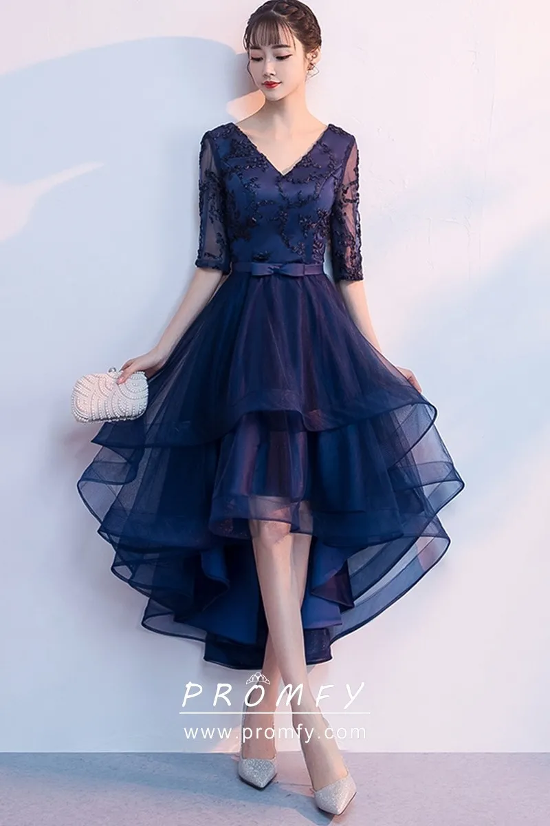 Half Sleeve High-low Cocktail Gown 