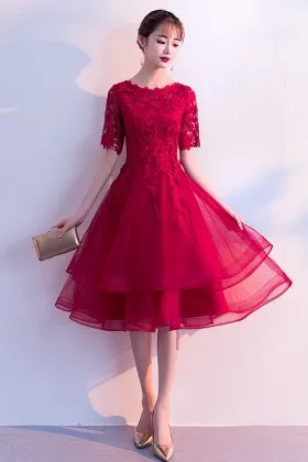 graceful scarlet red lace tulle homecoming dress