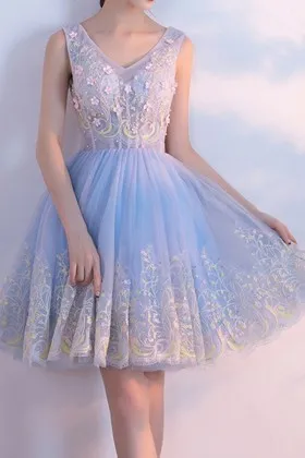 beautiful lace appliqued short mini party dress