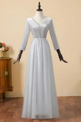 34 sleeves silver glitter tulle skirt mother of the bride dress