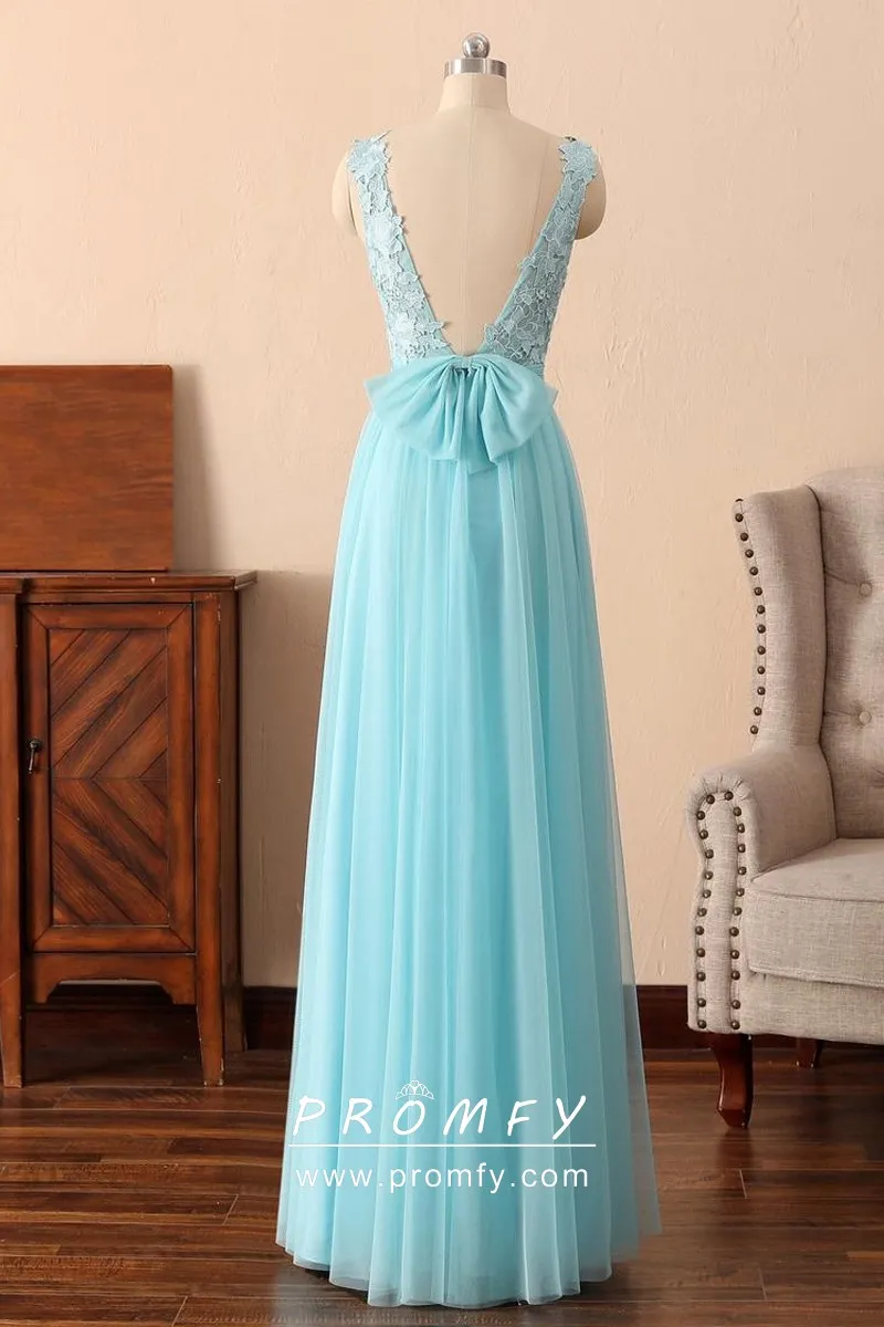 Exquisite Lace Appliqued Aqua Blue Evening Dress - Promfy
