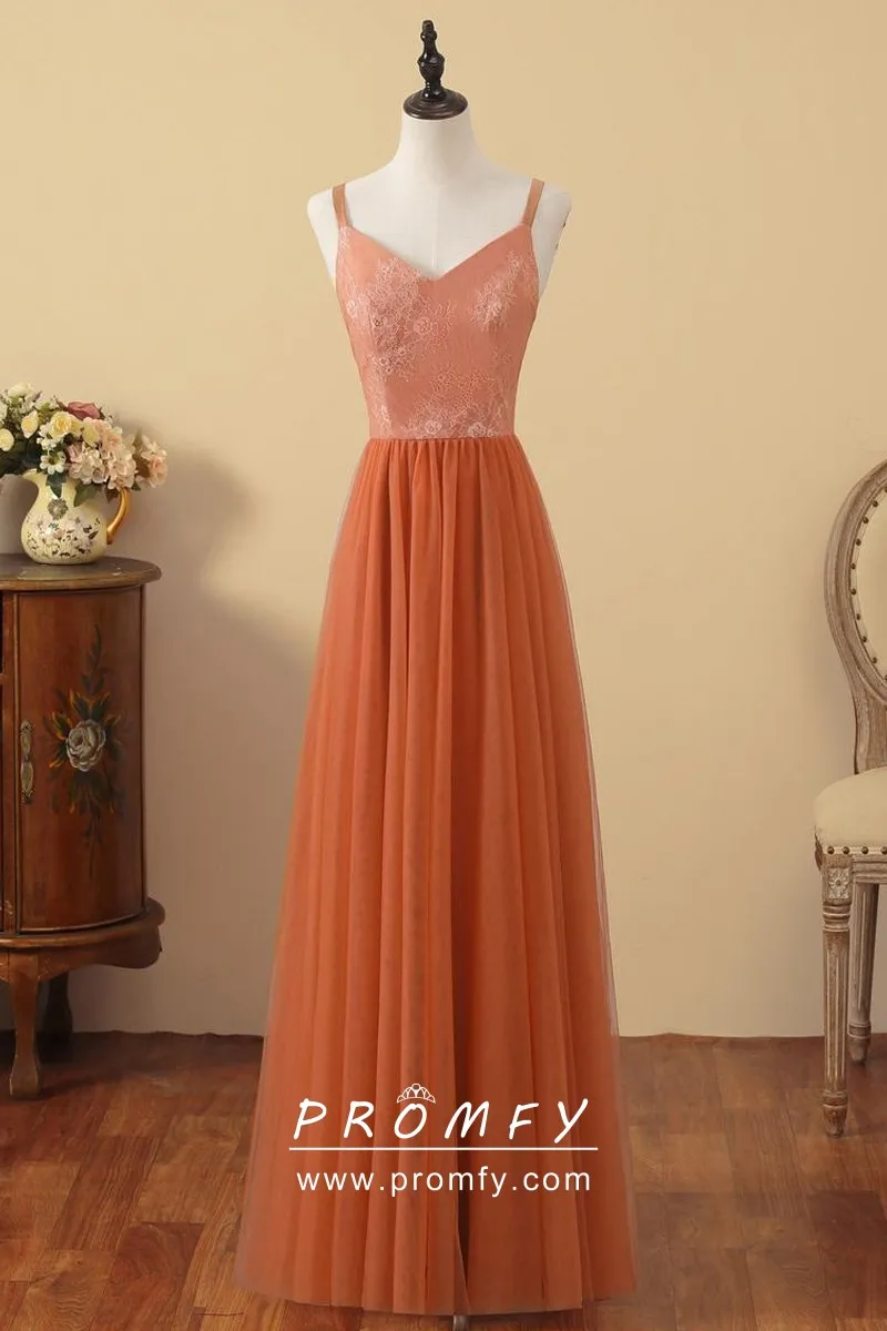 Simple Orange Lace Tulle Thin Straps 