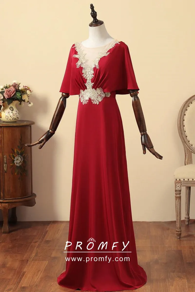 Red Satin Gold Lace Mother Dress 