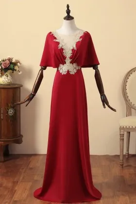 puffy short sleeve red satin gold lace mother of the bride dress