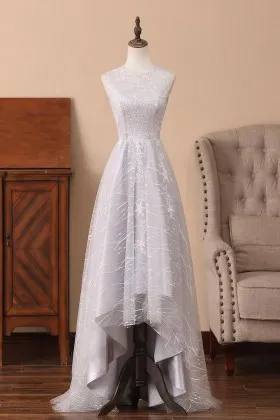 timeless grey star tulle high low graduation dress
