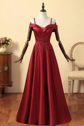 beaded floral lace appliqued crimson formal dress