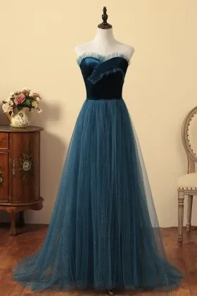 ruffled hem sweetheart neck peacock blue prom dress