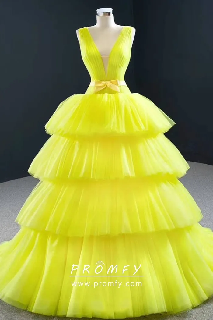 Luxury Princess Yellow Sequin Crystal Gown Prom Tulle Dress Evening Party  Dress | eBay