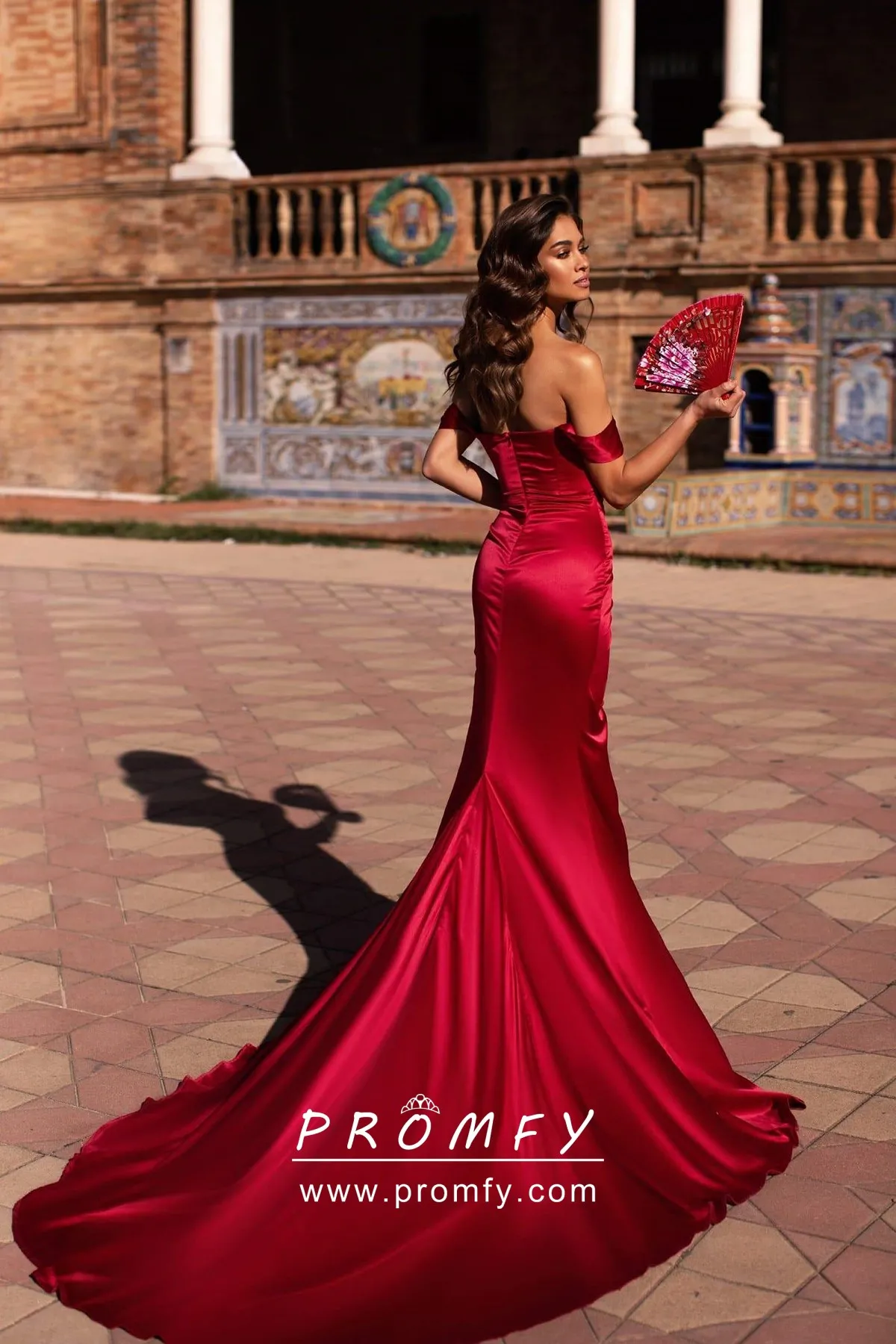 Red A Line V Neck Sweep Train Prom Dress with Slit, Red V Neck Formal –  jbydress