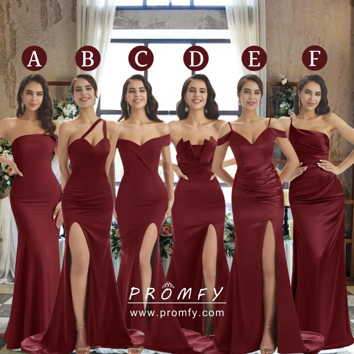 Burgundy Mismatched Long Bridesmaid Dresses Promfy — free download