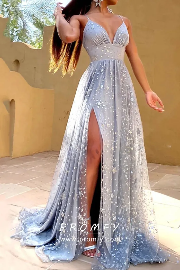 Sparkle Silver Starry Split Dusty Blue 