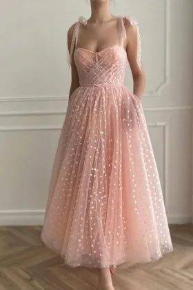 timeless blush heart tulle ankle length engagement dress