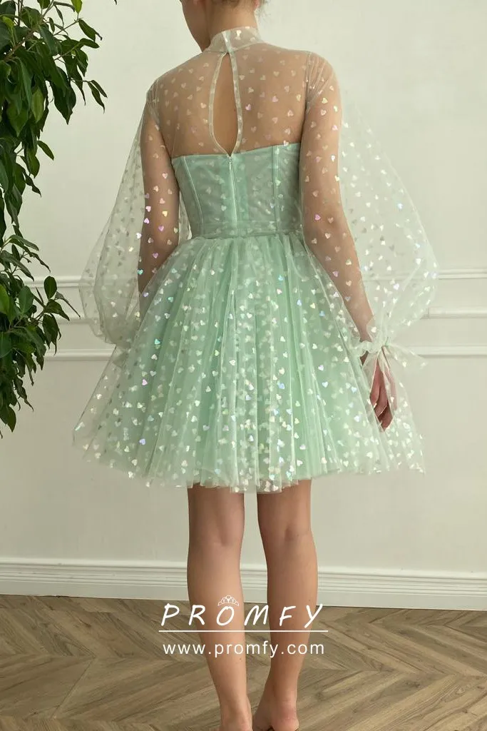 Mint Hearty Tulle Illusion High-neck 