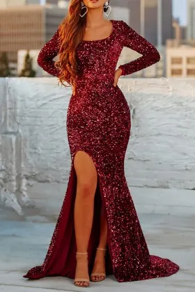 Sparkly Burgundy Sequin Slim Fit 