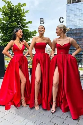 Generous A-line Red Satin Long Prom Dress,Graduation Dress Y1190