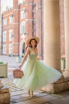 mint green hearty tulle corset puff party wear dress