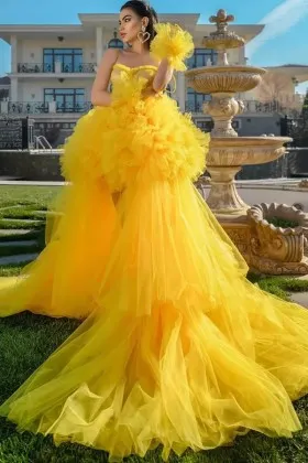 Puffy Yellow Prom Dress 