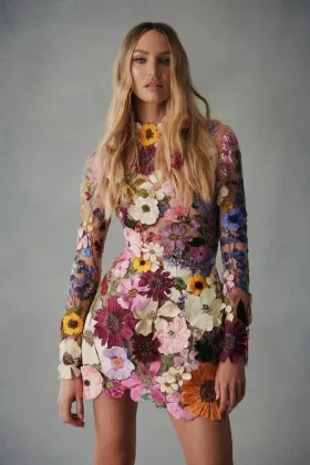 fashion floral embroidered short cocktail party dress