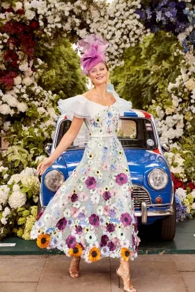 multi color lace off shoulder mother of the bride dress