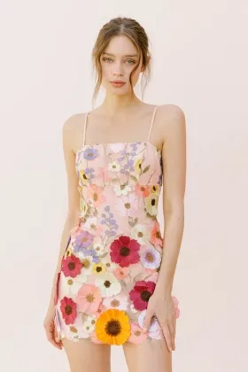 pink multi lace spaghetti straps mini cocktail dress