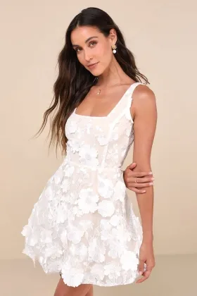 white floral lace square neck mini bridal shower dress