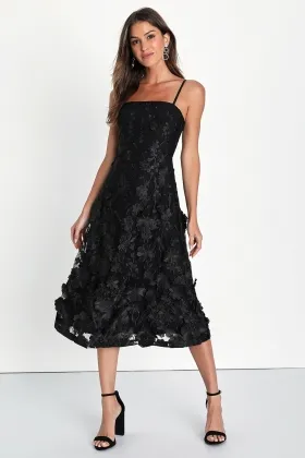 black 3D flower tea length mother of the bride dress