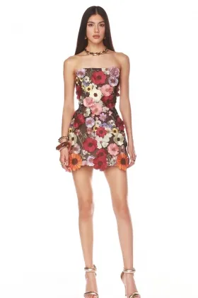 fashion multi color floral strapless mini cocktail dress